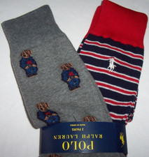 NWT Polo Ralph Lauren 2 PAIRS Trouser Socks Men's XL 13-16 DENIM BEAR/STRIPES