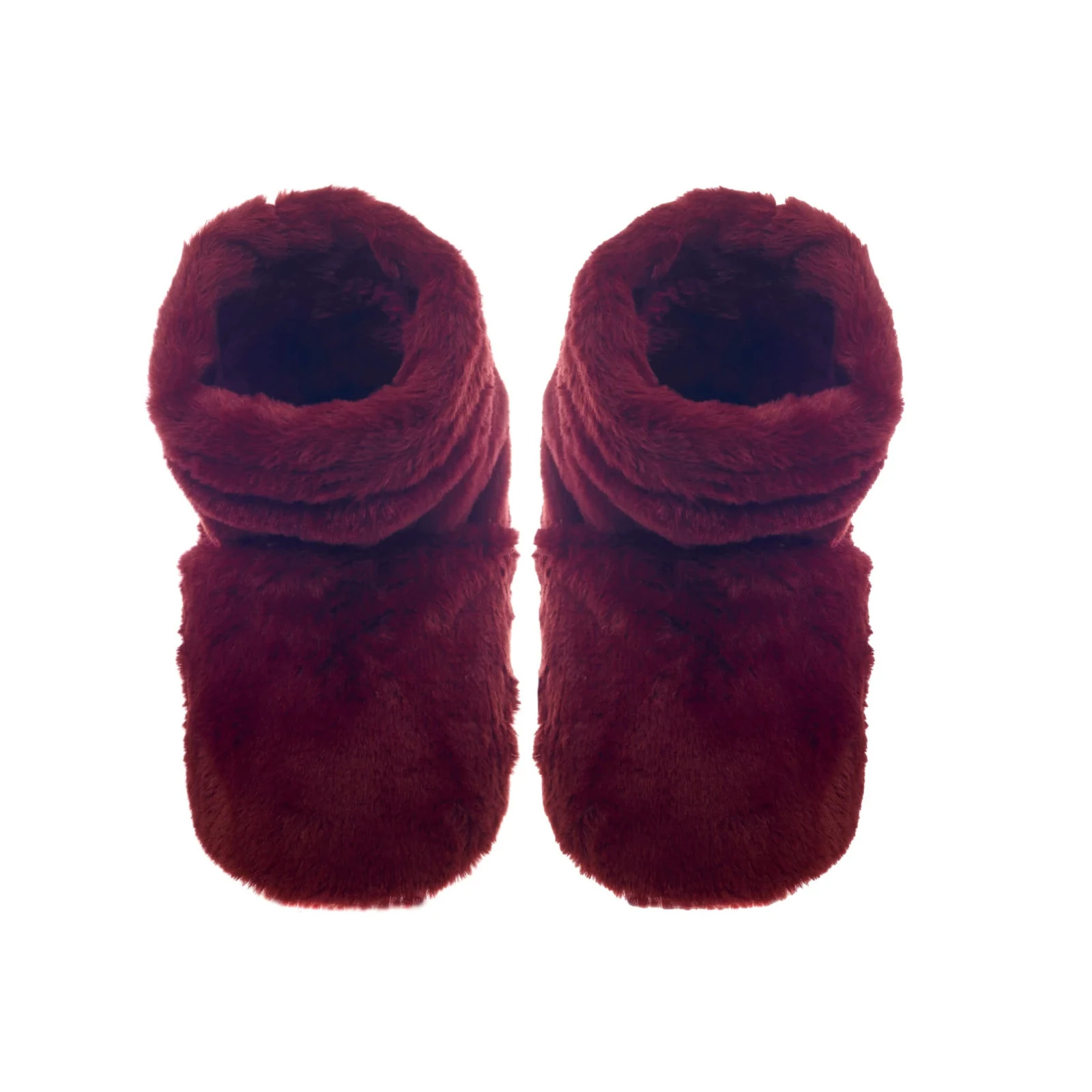 Aroma Home Burgundy Faux Fur Removable Heat Pack Microwavable Slipper Boots