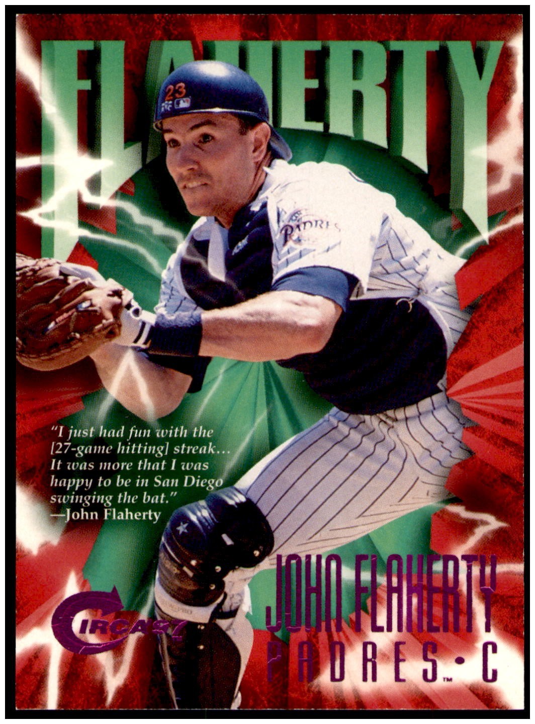 John Flaherty 1997 Fleer Circa Baseball Purple Foil Card SSP /150 Padres