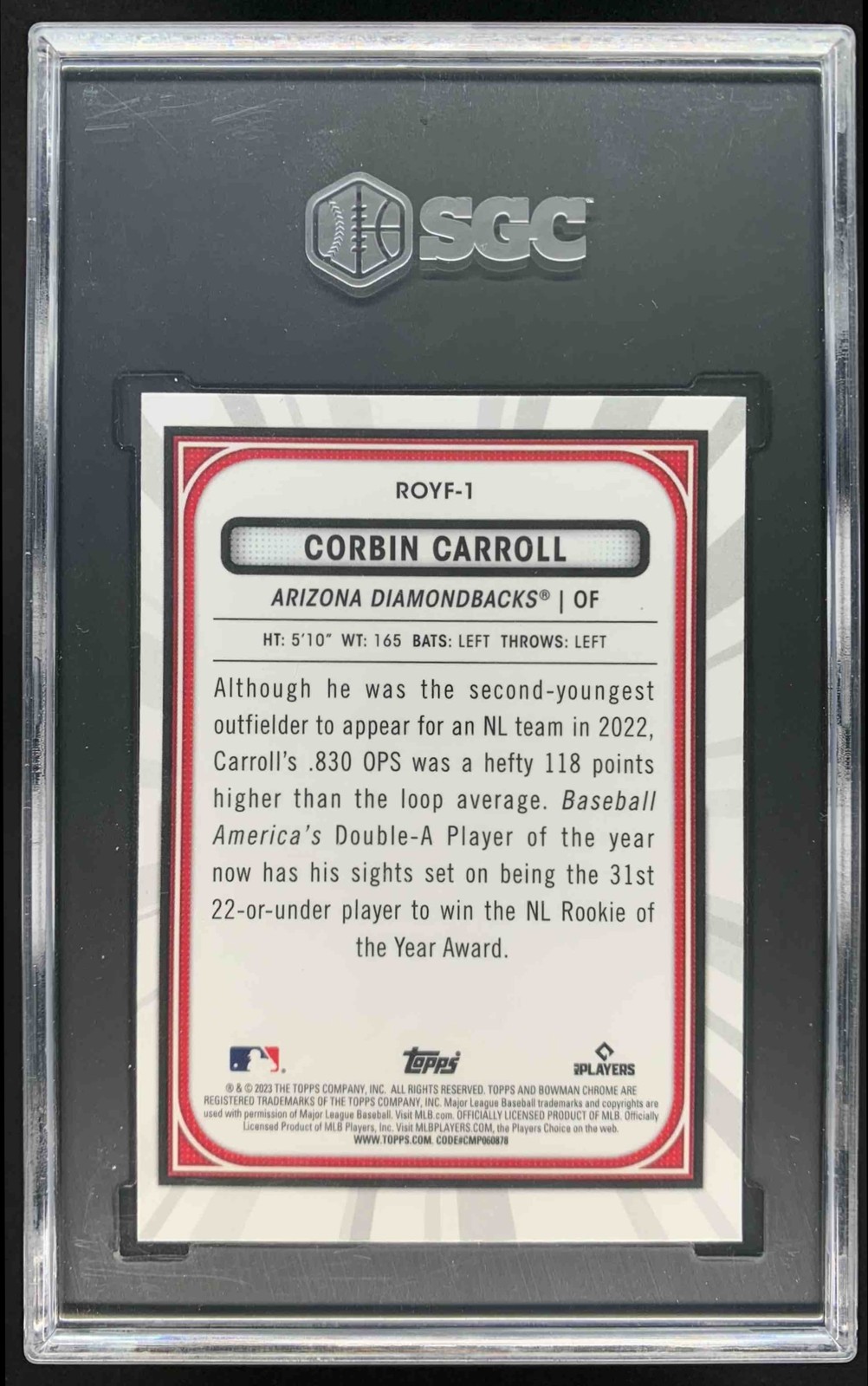 Corbin Carroll 2023 Bowman Mega Box Mojo Rookie of the Year Favorites SGC 8.5 view 2