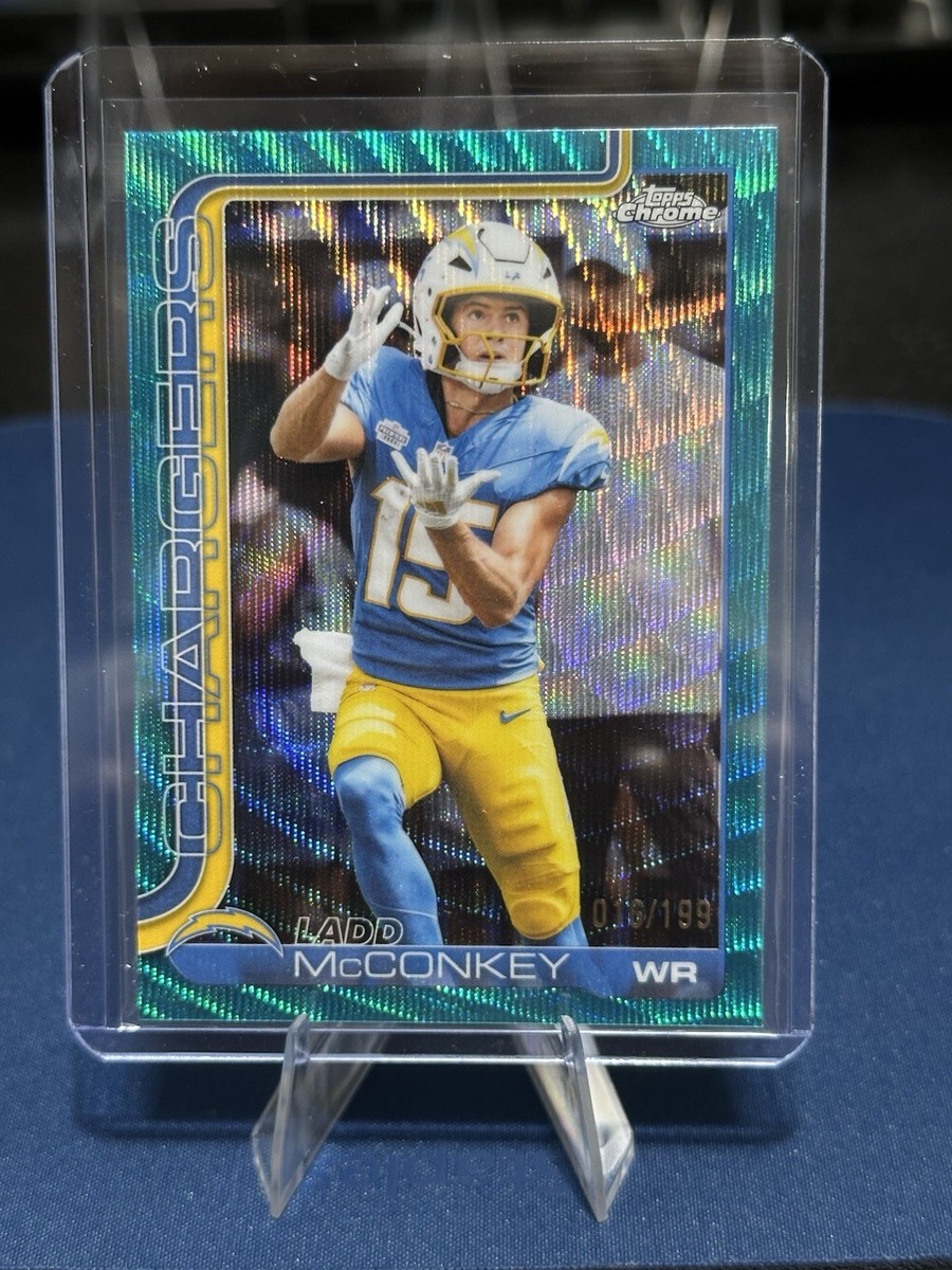 2025 Topps Chrome NFL Ladd McConkey Aqua Wave Refractor /199 #156
