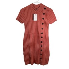 Free People Women Coral Ribbed Mini Dress Size Small/P