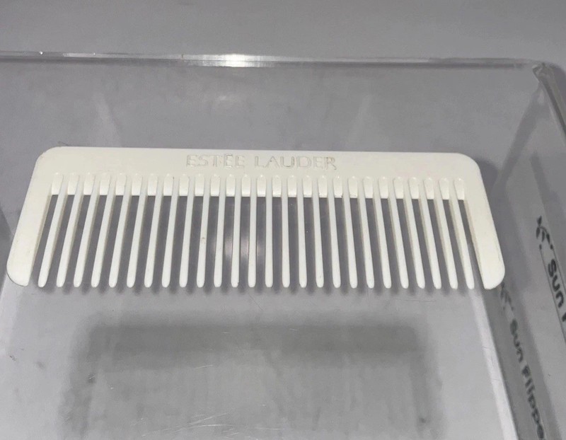 Vintage Estee Lauder Hair Comb White Plastic Wide Tooth Purse Travel Size Comb