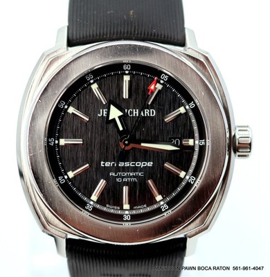 JeanRichard Terrascope Date 60500 S/Steel Black Dial 46mm Rubber band Watch