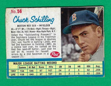1961 Post Cereal Baseball Card #56 Chuck Schilling Boston Red Sox Hand Cut