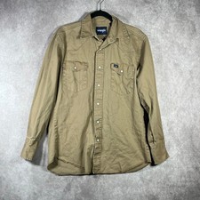 Wrangler Cowboy Cut Firm Finish Twill Western Snap Work Shirt Mens Medium Beige