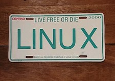 Vintage Promotional Compaq LINUX License Plate LIVE FREE OR DIE