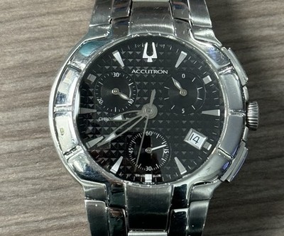 Men s Bulova Accutron Stainless Silver and Black Watch