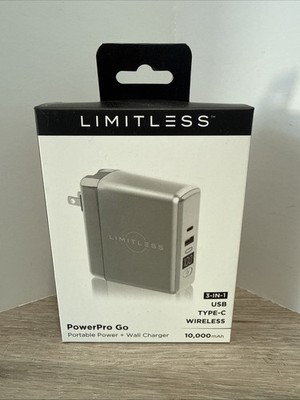 Limitless PowerPro Go Portable Silver Power Wall Charger 10000mAh 3-in-1 NEW