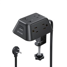Desk Clamp Power Strip, Surge Protector with 5 AC Outlets 6ft 2u1c , Black
