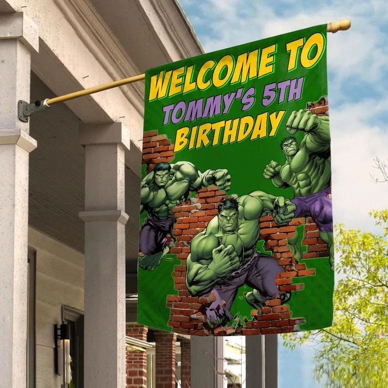Personalized The Incredible Hulk Superhero Welcome To Birthday Party Garden Flag