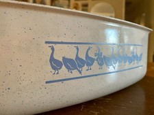 Geese In Bows Speckled White Blue Roasting Pa...