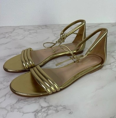 Gianvito Rossi Sandalen Gold Metallic Gr. 39,5 Leder Schnüren 1x getragen
