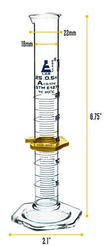 Graduated Cylinder, 25mL - ASTM, Class A Tolerance ±0.17mL - Protective Colla... - Picture 5 of 8