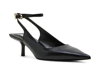 Steve Madden Women Rizzie Ankle Strap Pointed Toe Kitten Heel Pump, Size 9,Black