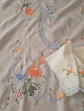 Tovaglia colorata vintage ricamo a mano rose pansy filo disegnato lavoro 10 tovaglioli