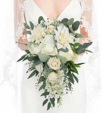 White Green Cascade Bouquet Wedding Bouquets for Bride Cascading