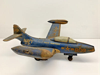 Vintage Grumman F9F-5 Panther Metal Airplane Navy VF-127 Made in Japan