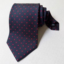 Polo Ralph Lauren Repp Silk Necktie Navy Blue Red Polka Dot Mens Preppy Tie