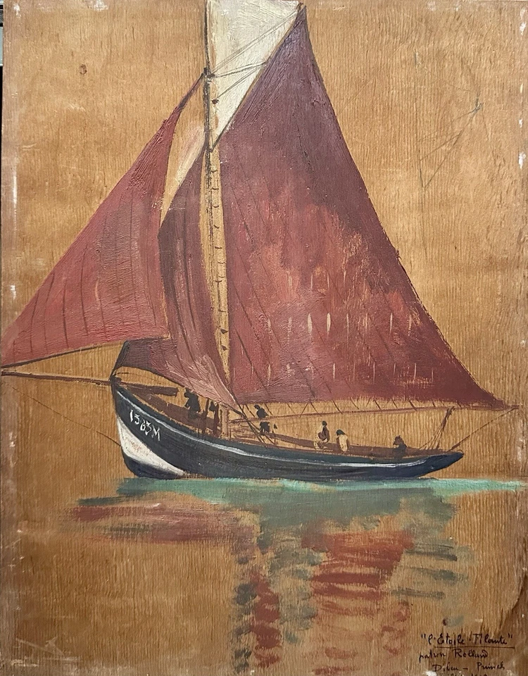 Tableau Ancien Bateau Voilier Mer Bretagne Finistère Port Peinture à Identifier - Photo 2/4