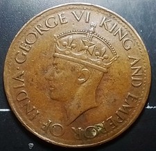 (Mar26) 1942 One Cent Ceylon King George VI Emperor Of India