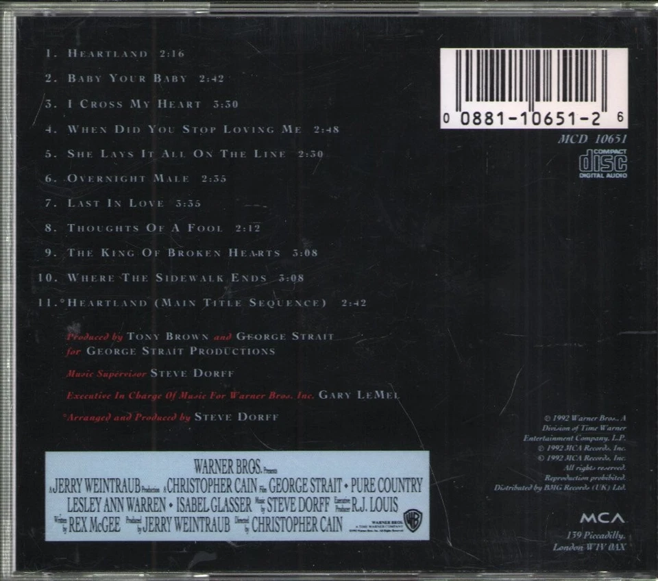 George Strait Pure Country (Original Motion Picture Soundtrack) CD UK MCA 1992 - Bild 2 von 2
