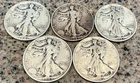 Lot of 5 Walking Liberty Half Dollars 90% Silver Lot! Free Ship! #62