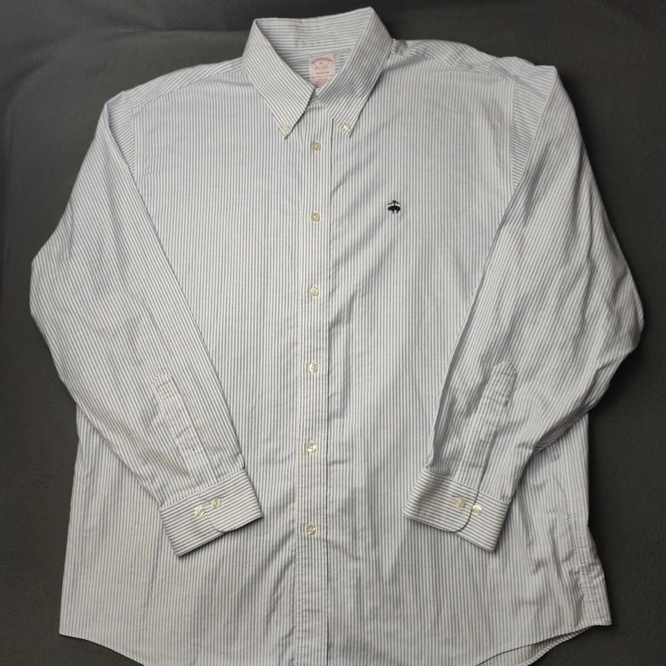 Camisa Brooks Brothers Para Hombre XL Azul Blanco Rayas Madison Sin Hierro Algodón Supima Foto 2 de 4