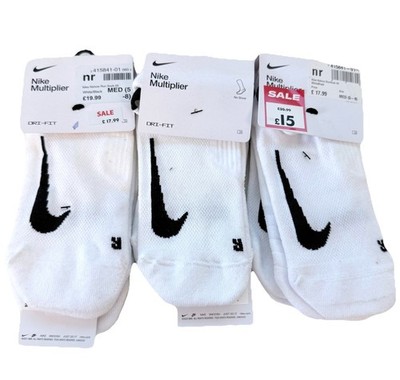 Nike Multiplier No Show Socks White Size UK 5-8 X6 Pairs New
