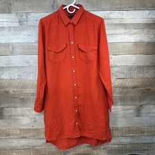 Banana Republic Womens Orange Linen Long Tunic Shirt Dress Utility Hi-Lo Size 12