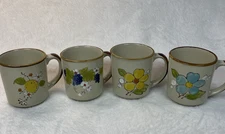 VTG Norleans Hand Painted Stoneware Mugs Set of 4 Floral Fruit Korea 8 oz
