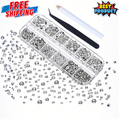 2000pcs Flat Back Gems Rhinestones 6 Sizes (1.5-6 Mm) Round Crystal Rhinestone