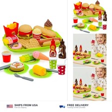 26PCS Pretend Play Kitchen Food Set - Dessert Toys with Hamburger, Hot Dog, F...