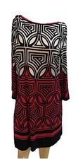 ELIZA J COLORBLOCK 3/4 SLEEVE DRESS RED/BLACK /WHITE - 10