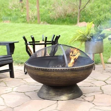 30 in Steel Fire Pit with Handles, Spark Screen, Poker, and Grate by Sunnydaze