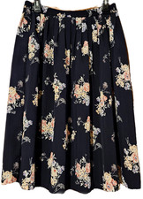 ALFRED DUNNER Navy Floral Pleated Skirt Size 14 Midi Elastic Waist