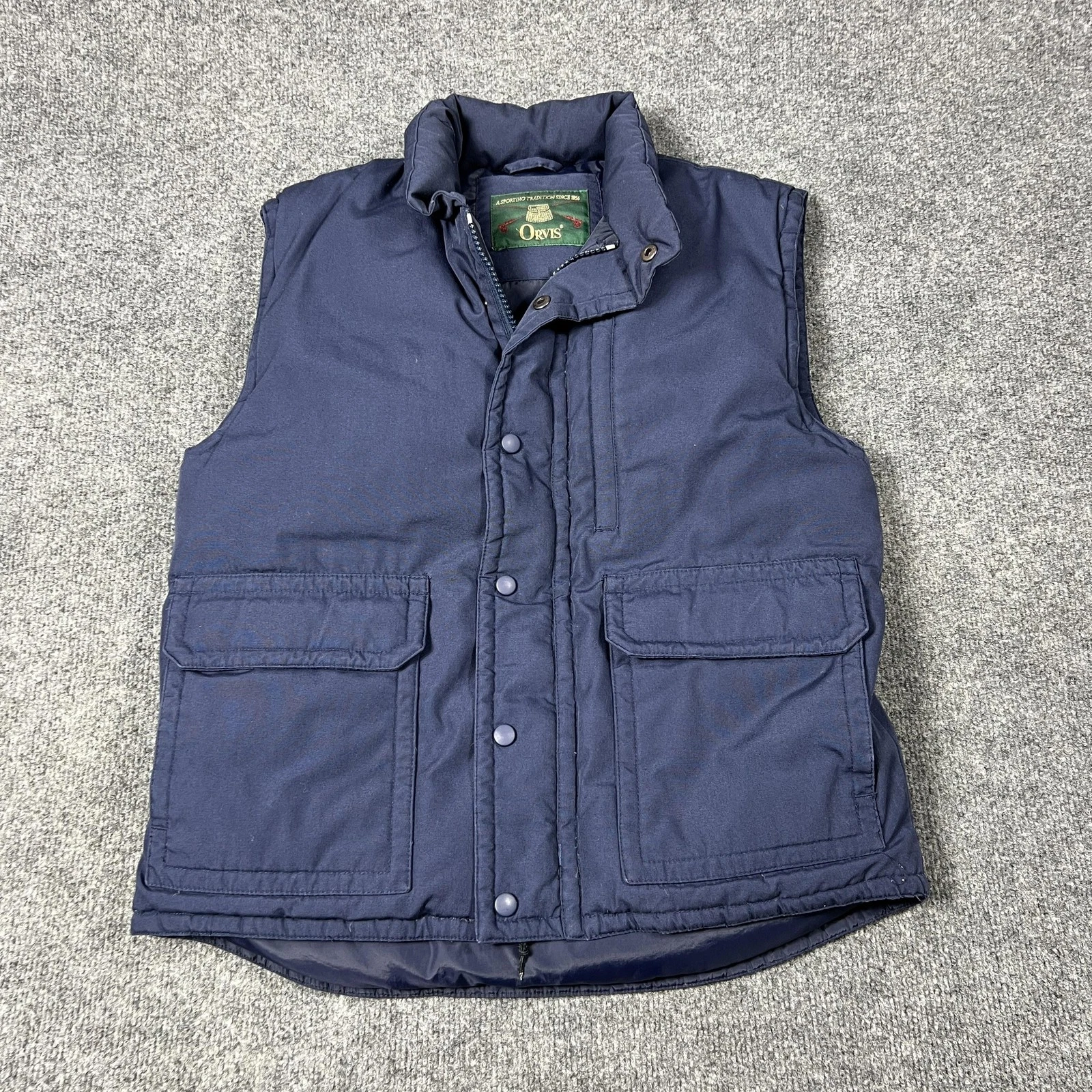 Vintage Orvis Vest Mens Medium Blue Puffer Quilted Hunting Outdoor Insulated