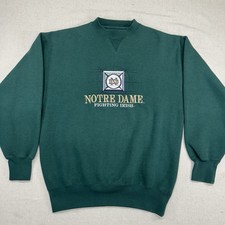 Vintage Notre Dame Fighting Irish Sweatshirt Large Midwest Embroidery Green Crew