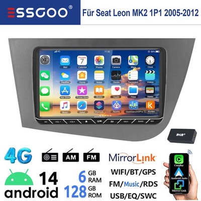 DAB+ 6+128GB Autoradio Für Seat Leon 1P1 2005-12 Carplay Android 14 GPS Navi SWC