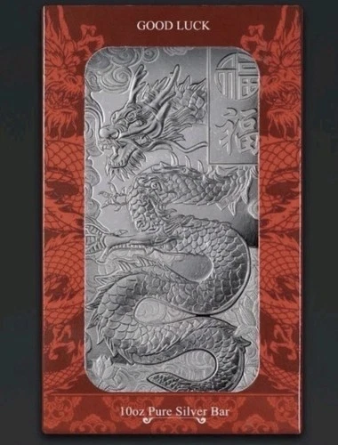 PAMP 10 oz 999.0 Silver Bar Good Luck Dragon Sealed Plastic Shell. Collectors