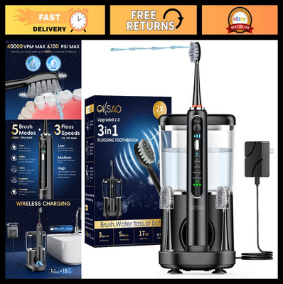 3-in-1 Electric Toothbrush & Water Flosser Combo for Teeth & Gum Care, 5 Modes