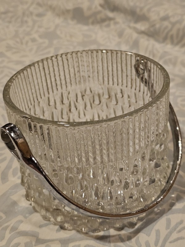 Mid Century Modern. French Teleflora Pressed Glass Ice Pail. Cocktail Ice Vase.