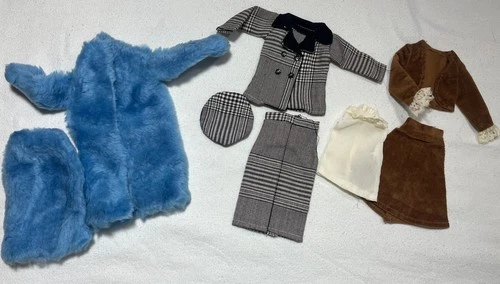 Vintage Barbie Clone Doll Clothes Lot Skirt Blouse Jacket Handmade Fur