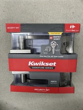 Kwikset PERTH Satin Nickel Entry Door Lever Deadbolt Combo SmartKey Set
