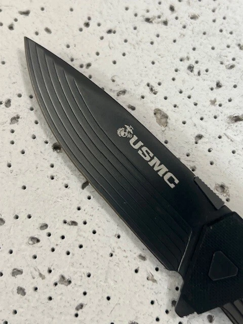Cuchillo plegable táctico USMC Marines A/O negro 8” abierto —- Foto 4 de 4