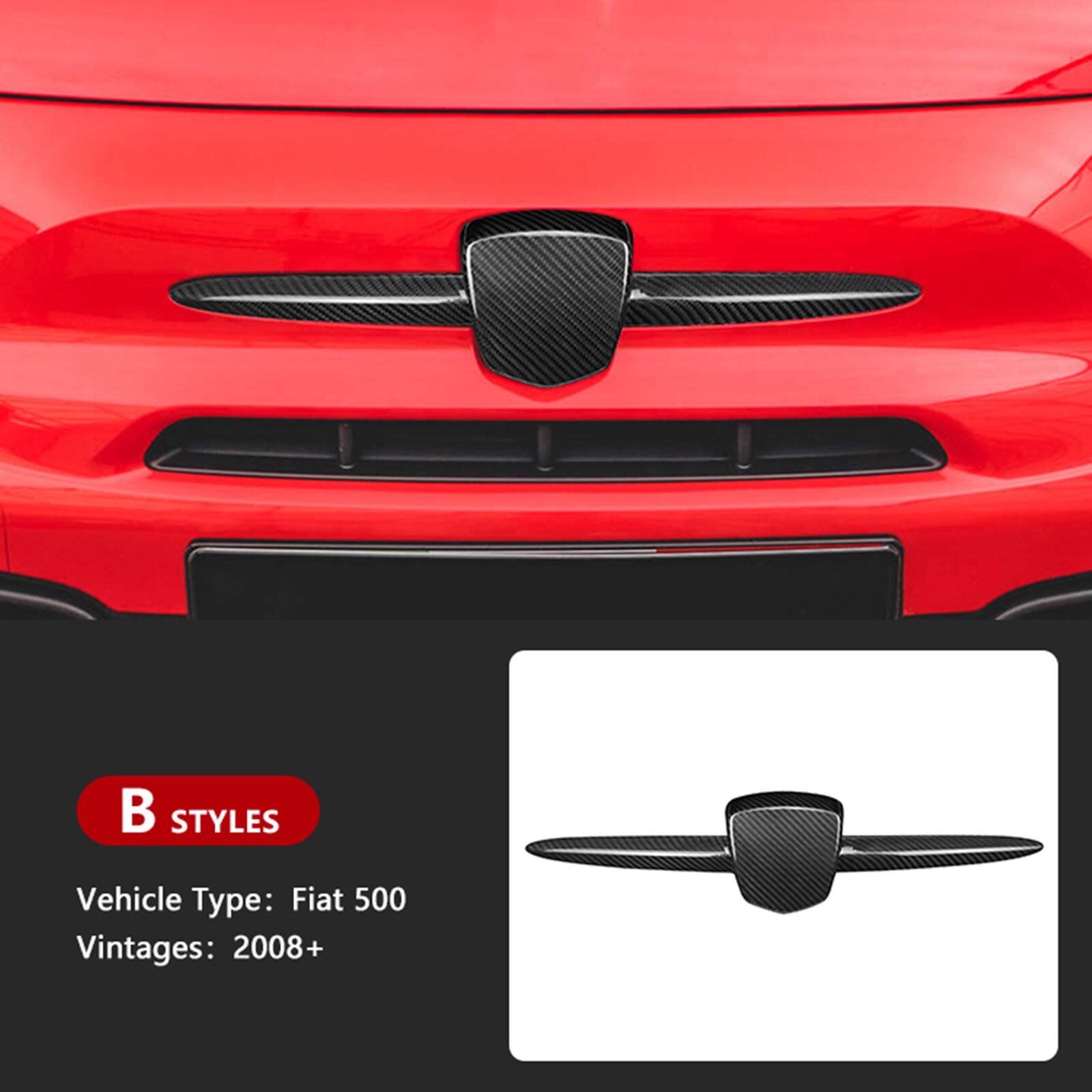 Fiat 500 2008-2024 Carbon Fiber Front Bumper Emblem Strip Trim Cover 1 Piece