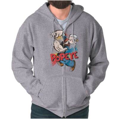 Original Cartoon Popeye Sailor Licensed Adult Zip Hoodie Jacket