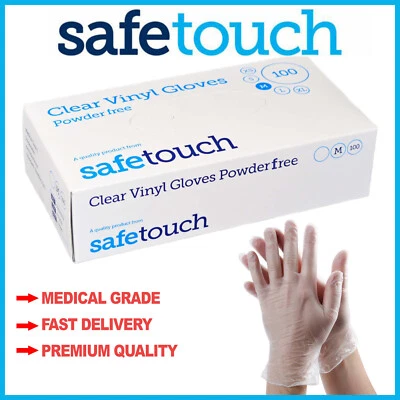 SAFETOUCH Disposable Powder Free Clear Vinyl Gloves Food Medical Surgical Tattoo ALL SIZES