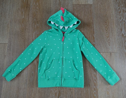 Mini Boden Girls Green Polka Dot Dinosaur French terry Hoodie Size 9-10 EUC