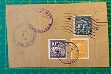 US Parcel Post 1929, Minneapolis-Sverige, Mixed franking, Cutting envelope, used